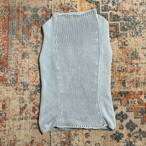 Tops - French light blue cotton mock neck cotton knit top